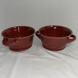 Member's Mark Tuscan Soup Bowls Mulberry w/Brown Trim Double Handle Set of 2